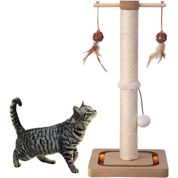 Cat Scratching Post Premium Sisal Toll Scratch Post withTracking Interactive Toy - Picture 1 of 7